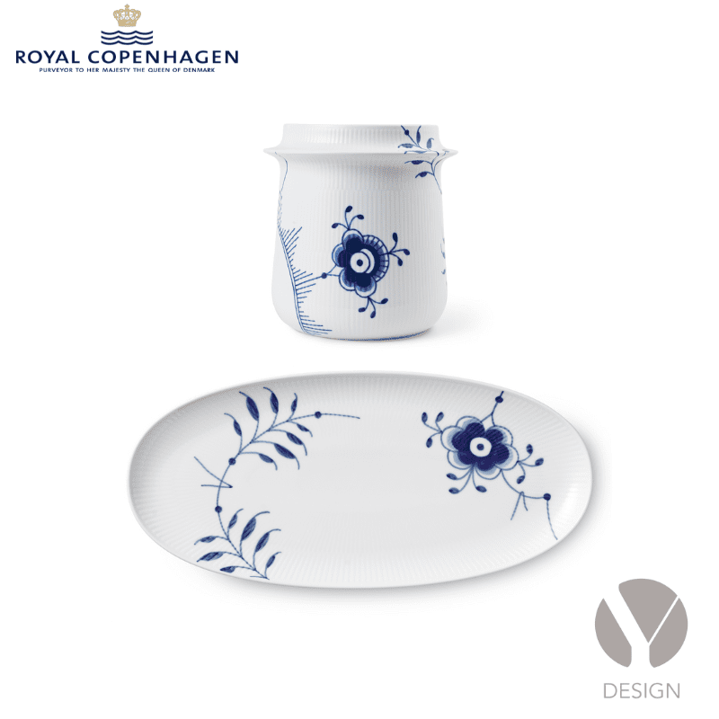 Blå Mega Riflet Vinkøler & fad fra Royal Copenhagen