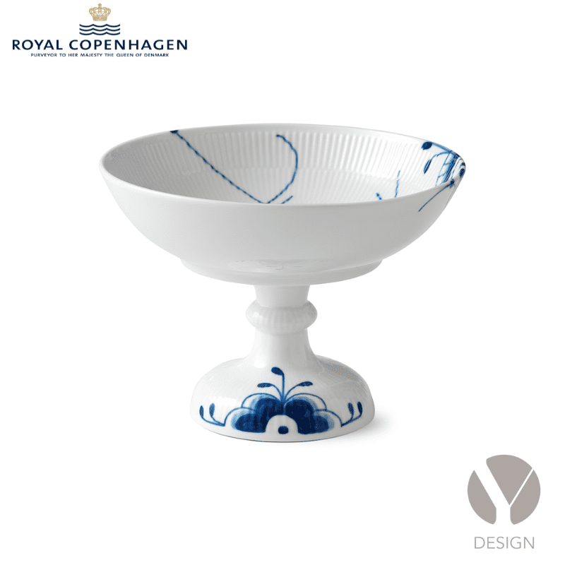 Blå Mega Riflet Skål på fod fra Royal Copenhagen