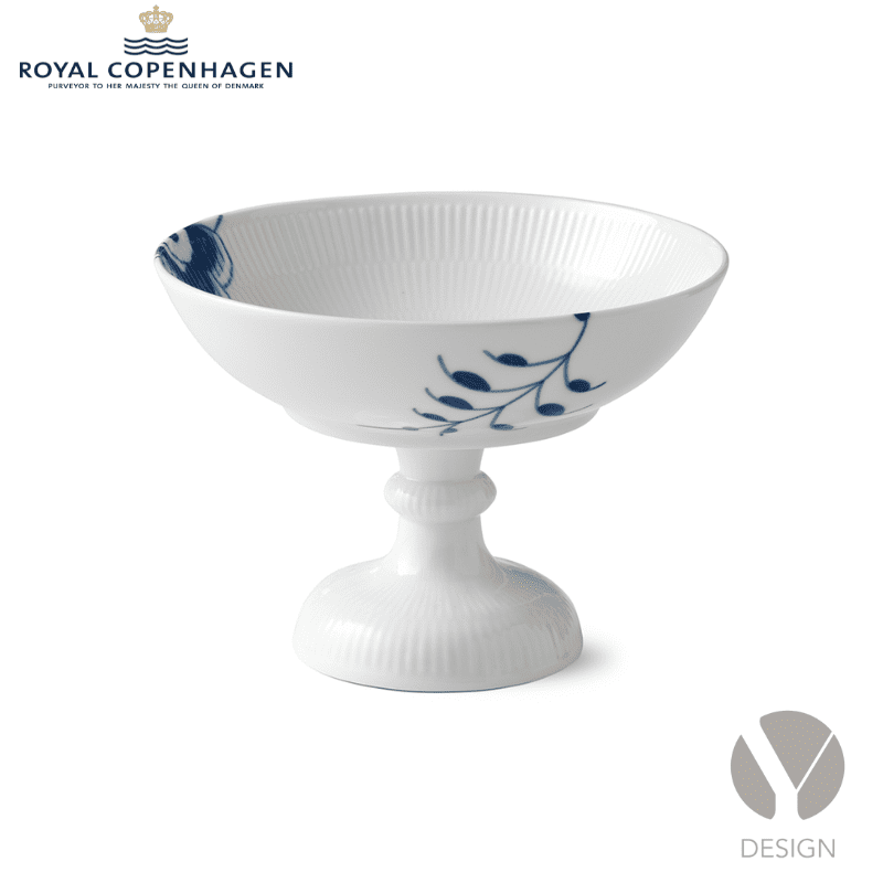 Blå Mega Riflet Skål på fod fra Royal Copenhagen